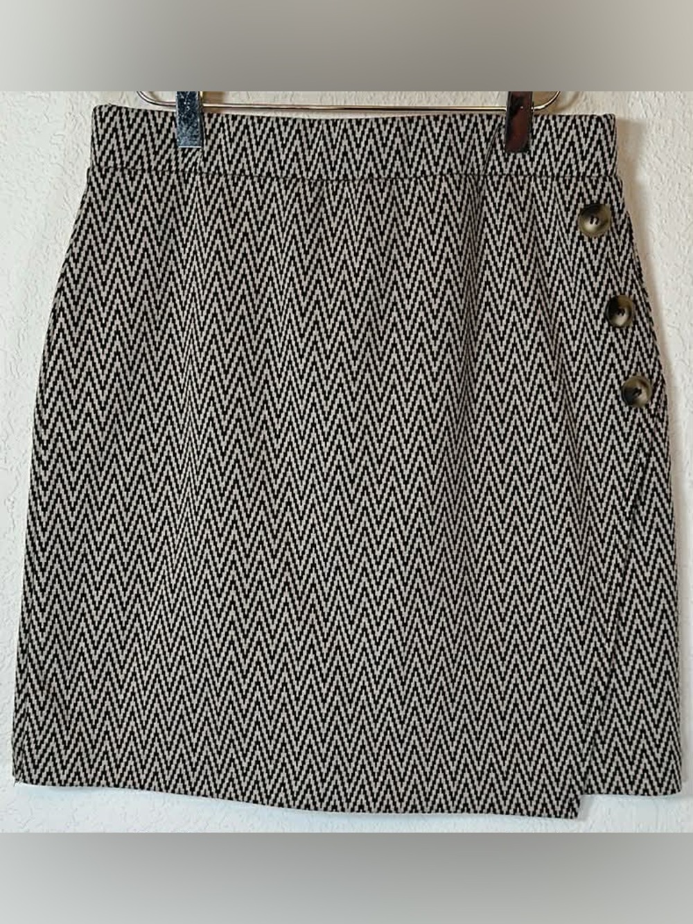 Sanctuary Black and Tan Chevron Mini Faux Wrap Skirt